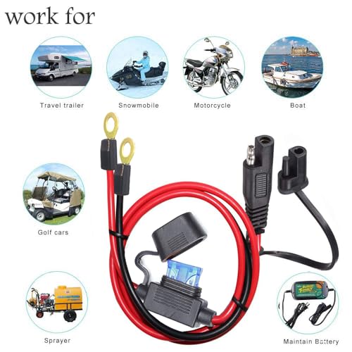 SAE Connector,SAE to O Ring Terminal Harness with 15A Protection Fuse for Safety, 2-Pin Quick Disconnect Plug,SAE Battery Extension Cable with 2FT 10AWG for Motorcycle Cars. (60CM) - size: 10AWG SAE to O Ring - 2FT
