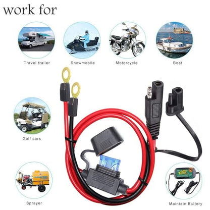 SAE to O Ring Terminal Harness, SAE Connector with 15A Protection Fuse for Safety, 2-Pin Quick Disconnect Plug,SAE Battery Extension Cable with 3.28FT 10AWG for Motorcycle Cars. (100CM) - size: 10AWG SAE to O Ring - 3.28FT