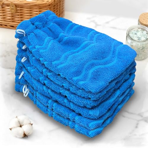 VOOVA & MOVAS 6-Pack Shower Wash Cloth, 100% Cotton Soft Absorbent Bath Mitts with Hanging Loop, 8.3x6.3 Inch European Style Bathing Gloves for Body & Spa, Jacquard Blue Wave - color: Jacquard-blue Wave