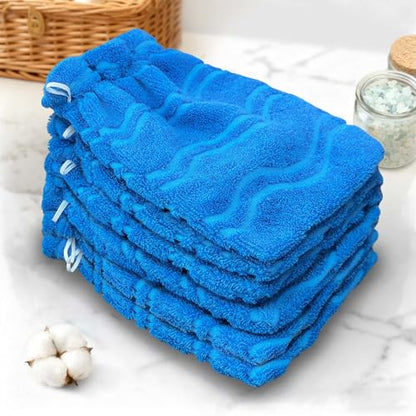 VOOVA & MOVAS 6-Pack Shower Wash Cloth, 100% Cotton Soft Absorbent Bath Mitts with Hanging Loop, 8.3x6.3 Inch European Style Bathing Gloves for Body & Spa, Jacquard Blue Wave - color: Jacquard-blue Wave