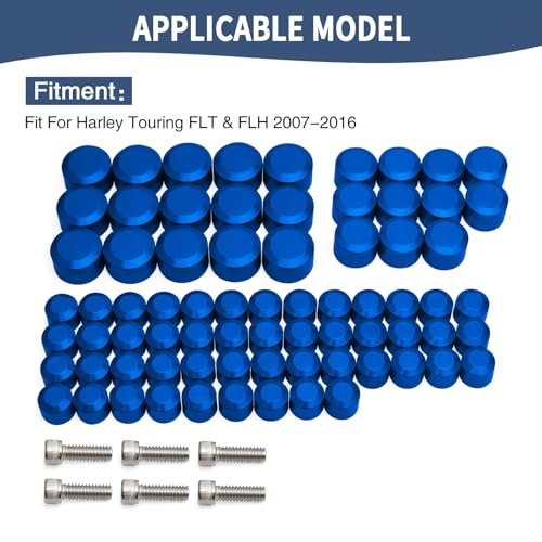 Motorcycle Bolt Covers Engine Bolt Head Toppers Caps Kit Fit for Harley 2007-2016 Touring Street Glide Road Glide Road King Electra Glide FLT FLH (Blue) - color: Blue