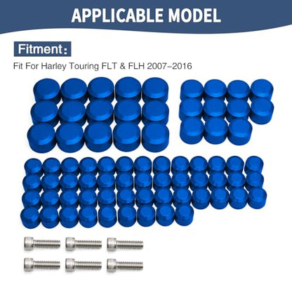 Motorcycle Bolt Covers Engine Bolt Head Toppers Caps Kit Fit for Harley 2007-2016 Touring Street Glide Road Glide Road King Electra Glide FLT FLH (Blue) - color: Blue