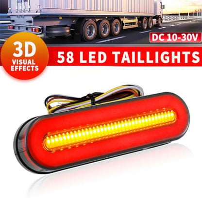 FXC 2PCS Smoked Lens 5" Oval Red LED Stop Brake Tail Lights Surface Mount Waterproof Sequential Flow Turn Signals Trailer Lights for RV Truck Jeep ATV Motorcycle 12V-24V