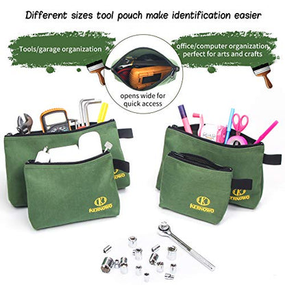 Premium Canvas Tool Pouch Zipper Bag,Small Tool Bag,Multipurpose Storage pouch(4Pack 7.5/9.5/11.5/13inch 20oz Water Resistant Heavy Duty Army Green Flat Bottom Tool bag with Dependable Zipper) - size: 13/11.5/9.5/7.5 inch