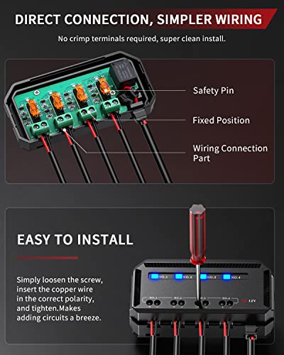 ELECTOP 12V Fuse Block, Universal 20A Motorcycle Automotive Fuse Block Fuse and Relay Box Kit with 4 Circuits Low Profile Mini Blade Fuse Holder, Battery Fuse Box Terminal Block for 12 Volt Vehicles