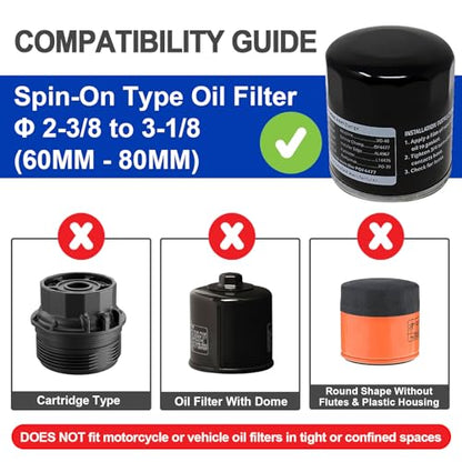 Spurtar Adjustable Oil Filter Wrench 2-3/8 to 3-1/8 inch 60-80mm Universal Oil Filter Removal Tool 1/2'' Drive Cap Style Oil Filter Tool Fits Small Medium-sized Spin-on Oil Filters UTV JetSkis