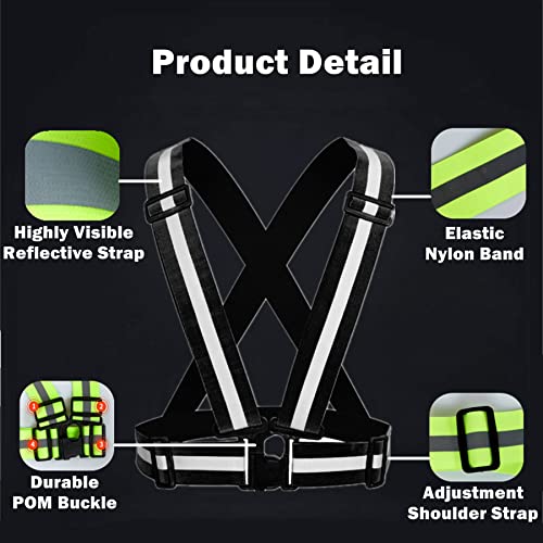 Reflective Strap Safety Vest Gear - 2-10 Pack Adjustable High Visible Reflective Running Gear for Women Men Night - color: Green+Black