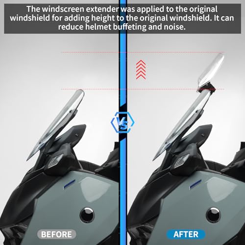 350*150mm Motorcycle Windshield, PC Plastic Front Fairing Windscreen No-Drill Mount, Heightened Design Wind Screen Windshield Spoiler Air Deflector Fits Cruiser/Touring/Retro/Scooter (Clear)