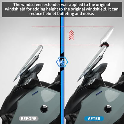 350*150mm Motorcycle Windshield, PC Plastic Front Fairing Windscreen No-Drill Mount, Heightened Design Wind Screen Windshield Spoiler Air Deflector Fits Cruiser/Touring/Retro/Scooter (Clear)