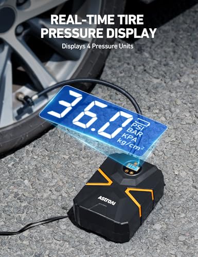 AstroAI S1 Tire Inflator Portable Air Compressor 12V DC 150PSI with Digital Gauge, Auto Shut-Off Preset Pressure Fast Inflation, Compact Air Pump for Car Tires, Motorcycle, Bike, Ball, Inflatables