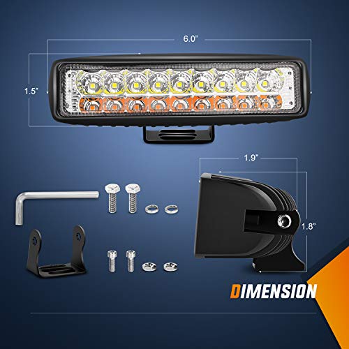 Nilight LED Pods 2Pcs 54W White/Amber 6 Inch Flood Offroad Fog Light Bar Waterproof Lighting for Tractor Boat SUV ATV UTV 4WD Car Truck Motorcycle Dirt Bike Golf Cart 12V 24V - color: 2Pcs White/Amber Lights