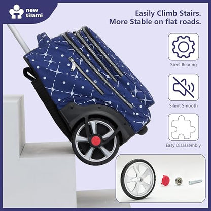 NEW TILAMI 20" Rolling Backpack for Teens Adults, Climbing Stairs Waterproof Backpack with Wheels for School Business Trave Camping with Laptop Compartment, Fit 17 Inch Laptop, Navy Bling - color: Navy Bling