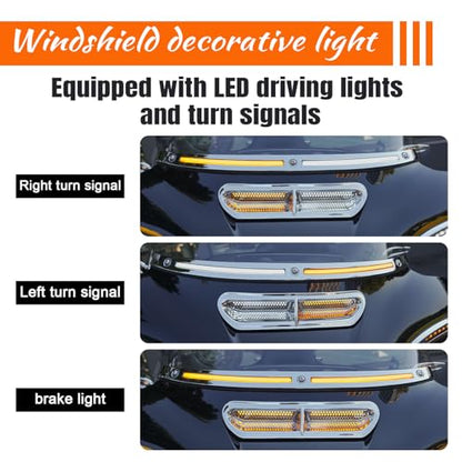 LED Running Turn Signal Light Windshield Windscreen Trim Fit for Harley 2014+Touring Electra Glide Street Glide Ultra Limited (Chrome Windshield Trim, LED Running/Turn Signal, Smoke Lens) - color: Chrome