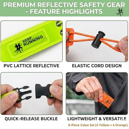 8 PCS Reflective Ankle Bands for Cycling & Running, High Visibility Elastic Pant Leg Straps, Adjustable Safety Gear for Men Women