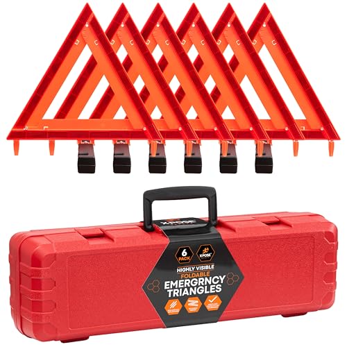 Xpose Safety Reflective Emergency Triangles – 6 Kits (18 Triangles) – DOT Approved Roadside Car Safety Warning Reflectors – Red & Orange Automotive Vehicle Hazard Visibility Markers - size: 6 Packs