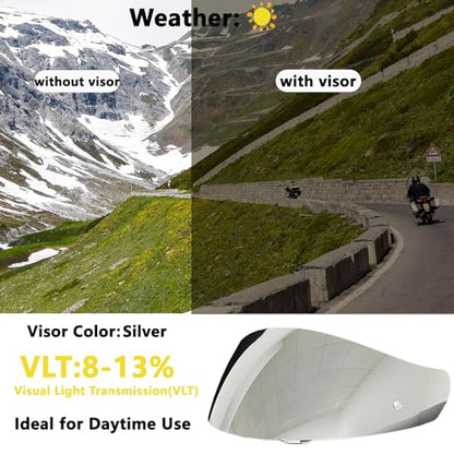 HJ-17 Helmet Visor Replacement,UV Protective Helmet Face Shield Compatible with CL-MAX II,IS-MAX BT,SY-MAX III,IS-MAX II,CL-MAX 3,C90,C91,C91N(Silver-Day Use Only) - color: Silver-day Use Only