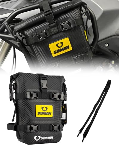 Waterproof Motorcycle Crash Bar Bag 6L, Motorcycle Tail Bag Luggage with Shoulder Straps, Dry Bag Saddle Bag Used in Saddle Rack Rear Fender for Travel & Adventure (Carbon Fiber Pattern) - color: Carbon Fiber Pattern