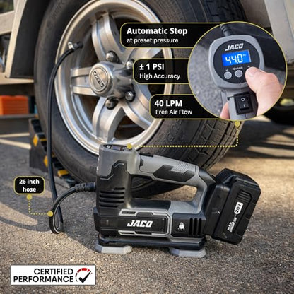JACO 20V Cordless Tire Inflator Portable Air Compressor | 3.0Ah Lithium-Ion Battery Powered Air Pump