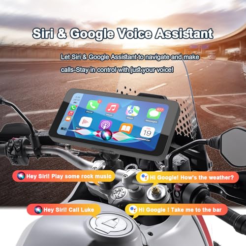 Motorcycle CarPlay & Android Auto, 6.5 Inch Wireless Carplay Screen with GPS Navigation, IP67 Waterproof Touchscreen, Bluetooth, Portable Screen for Motorbike, Dual Bluetooth, Siri, G-Assist - size: 6.5 inch