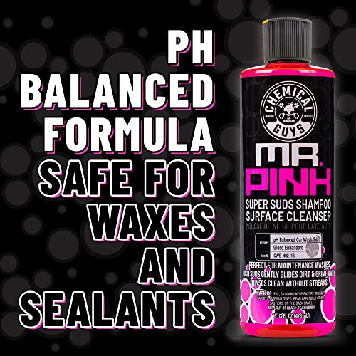 Chemical Guys Mr. Pink Car Wash Soap - 16 oz Super Suds Foaming Car Wash Soap for Cannon, Blaster, or Bucket Washing - pH Balanced, Safe on Wax, Sealant, Ceramic, and Clear Coat Finishes - size: 16 Fl Oz (Pack of 1), style: MR. PINK