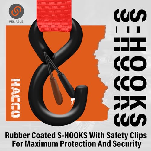 Haccoplanet Ratchet Tie Down Straps, 2340lb Break Strength, 4pc 1inch x 16FT Ratchet Strap Set with Padded Handles & Coated S Hook W/Safety Clip, Cargo Strap Tie-Down for Motorcycle, Truck (Red) - color: Red