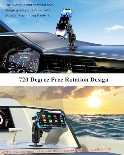 BRCOVAN 1'' Ball Phone Mount Holder with Vibration Dampener, 1s Locking | for RAM Mounts B Size Double Socket Arm, Adjustable fit 5.4-7.2'' Phone, for Motorcycle ATV UTV Car Bike Boat Truck Scooter