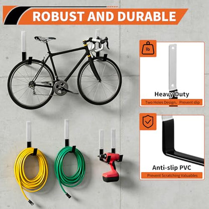 GeeWatom Heavy Duty Steel Garage Hooks,Garage Storage Utility Hooks,Anti-Slip Garage Hooks,Garage Garden Tool Organizer,Steel Wall Mount Hooks, Garden Hose Hanger, Black J Hooks (Large-2PC) - size: Large-2PC