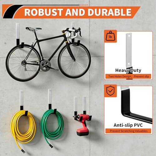 GeeWatom Heavy Duty Steel Garage Hooks,Garage Storage Utility Hooks,Anti-Slip Garage Hooks,Garage Garden Tool Organizer,Steel Wall Mount Hooks, Garden Hose Hanger, Black J Hooks (Large-6PC) - size: Large-6PC