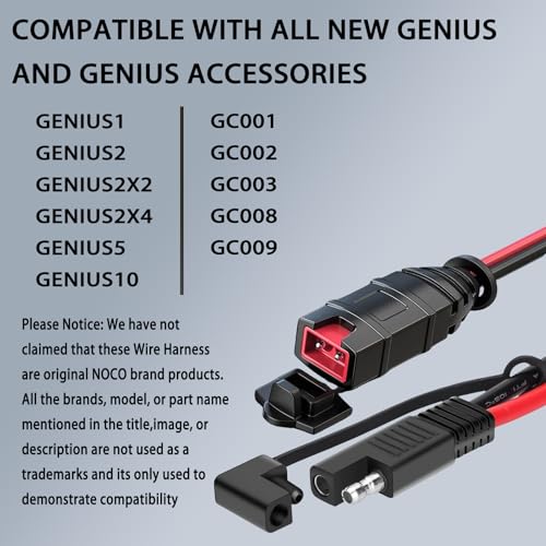 2 Pack X-Connect SAE Adapter fit for GC009 NOCO Genius Battery Charger Accessories,14AWG Pure Copper Wire and 20A Fuse, Waterproof Plug, to Quick Connections Already on Motorcycles, Cars, ATVs UTVs