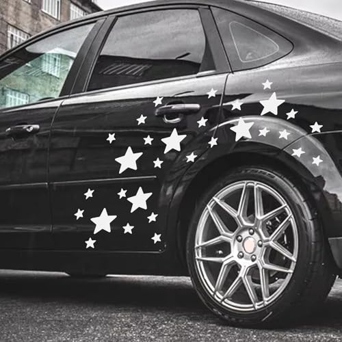 30pcs Star Vinyl Decal for Cars, High Intensity Reflective DIY Stickers for Window Bumper Mirror Laptop Decals Waterproof Night Safety Sign Car Stickers (White) - color: White