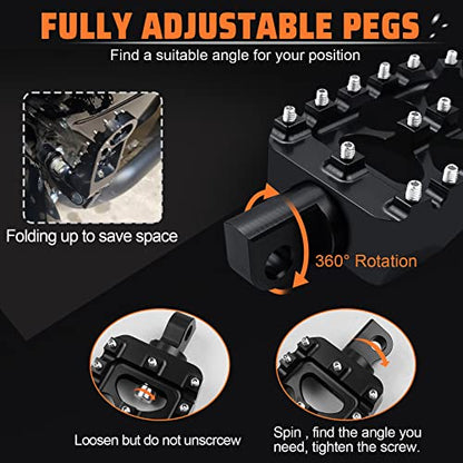 StarknightMT CNC Wide Fat Footpegs 360° Roating MX Foot Pegs Chopper Bobber Style Compatible with Dyna Fatboy Sportster Iron 883 (Black) - color: Black