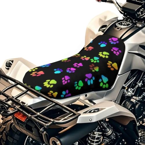 SEANATIVE Colorful Dogs Paw ATV Cover Four Wheeler Accessories Powersports Seat Covers Motorcycle Cushion Pad Breathable Padded Protector Water-Resistant for Most ATV - color: Colorful Dogs Paw