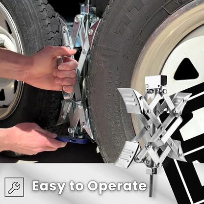 X-Shaped RV Wheel Chock Fit 3.25” to 10.5” Camper Wheel Chock Stabilizer Scissor with Accessories Pair for Travel Trailer, Heavy Duty Tire Wheel Chock Scissor Locking X Chock, 2Pack - size: 10.5inch 2pc