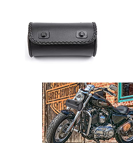 Motorcycle Fork Bag Mini PU Leather Bike Handlebar Tool Bag Sissy Bar Roll Storage Bag (Black) - color: Black