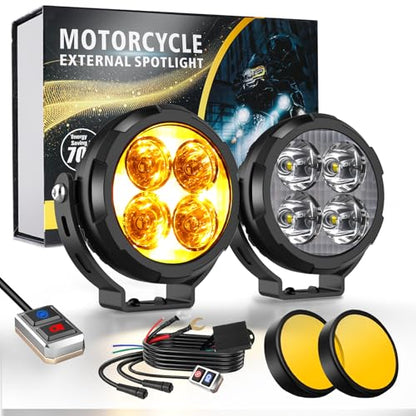 D035 Motorcycle Fog Lights LED Kit Strobe LED Driving Fog Lights 9 Modes Lights with Switch Brackets for ADV/Adventure Touring Sport E-bike ATV UTV Snowmobile - size: Pair 3.5 inch