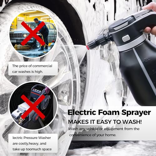 Electric Foam Sprayer,2L Portable Rechargeable Cordless Pressurized Spray Foam Cannon, Easy Clean & Acid Resistant for Car Wash Detailing Garden Black (Electric Foam Sprayer 1.0) - size: Electric Foam Sprayer 1.0