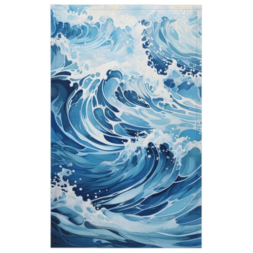 Ocean Waves Kitchen Towels Set of 2 Summer Sea Dish Towels Bar Absorbent Cleaning Tea Towel for Home Dining Restaurants - color: Blue