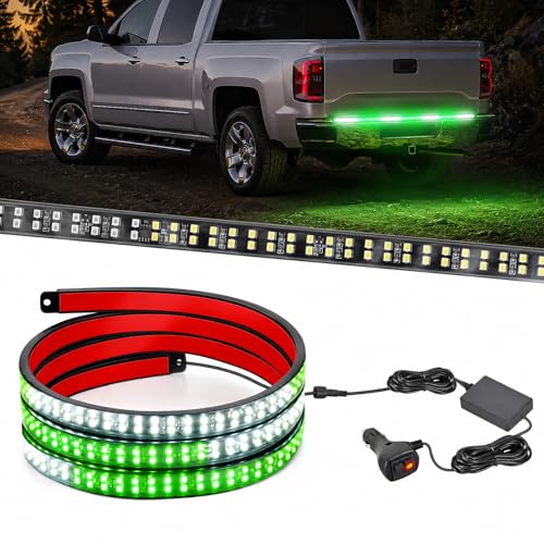 Nilight 60 Inch Truck Tailgate Strobe Light Strip Tail Emergency Bar Rear Window Warning Lamp Ultra-Bright Double Row 360 LED for Pickup Trailers Construction Vehicles Car SUV, Green White - color: 60" Tailgte Strobe Green White