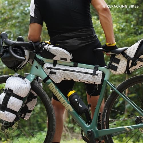 Rhinowalk BHD0017 Bike Frame Triangle Bag 2.4L, Waterproof Tool Storage Bag with YKK Zippers, Pump Holder & Cable Port Slim Fit –White - color: White, 2.4L