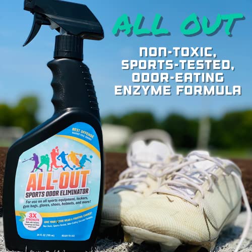 All-Out Sports Odor Eliminator Spray & Deodorizer | Perfect for Smelly Gloves, Hat, Bags, Helmets, Jerseys, Pads, Gear, Shoe & All Other Odors.| Best Formula | 24 oz Spray Bottle (AO503) | Fresh Scent