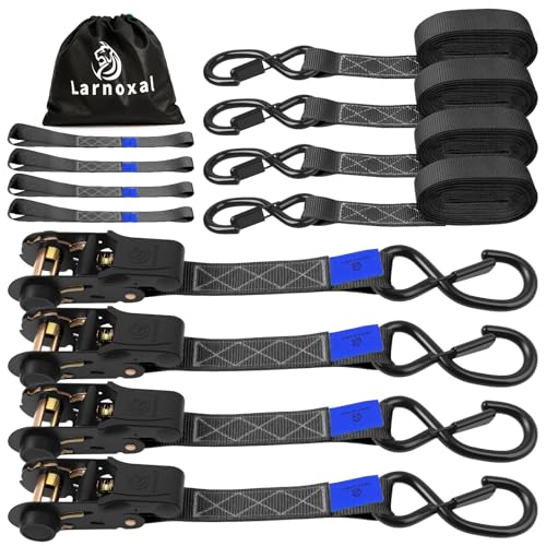 Ratchet Straps 4 Pack - 1,826 Lbs Break Strength 1 in x 15 Ft Medium Duty Ratchet Tie Down Straps with S Hooks Set for Truck, Cargo Van, Trailer, Motorcycle (Black) - color: Black, size: 1826 LBS