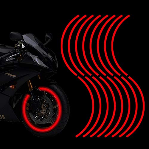 16pcs 17-19'' Reflective Wheel Rim Stripe Decal Sticker for Motorcycle Wheels Car Cycling Bike Bicycle Night Safety Decoration Stripe Universal Reflective Rim Stickers (Style 1 Red) - color: Style 1 Red