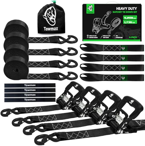 Ratchet Straps Heavy Duty 4 Pack -1.5 Inch x 15 Feet (5,208LB Break Strength)- Motorcycle Tie Down Straps -1.5xThickened Wear-Resistant Ratchet Tie Down Set for Powersports, Motorcycle or Moving Cargo - color: Black, size: 5208ft - 15ft