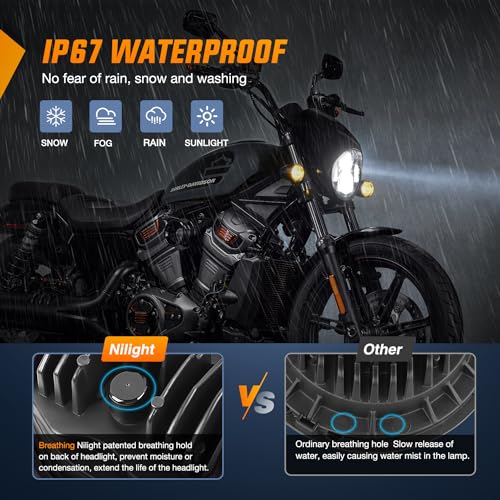 Nilight 5-3/4 5.75 Inch Motorcycles LED Headlight Compatible with Harley Davidson Sportster Iron 883 Dyna Street Bob Super Wide Glide Low Rider Night Rod Train Softail, Black - color: 5.75Inch LED Headlight Black