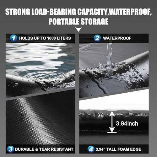 Inflatable Garage Floor Mat, Waterproof Car Wash Mat with High Rise Edge, 9.8FT x 19.6FT Heavy Duty PVC Parking Containment Mat for Snow Mud Oil, Garage Floor Protector for Car SUV Truck Motorcycle