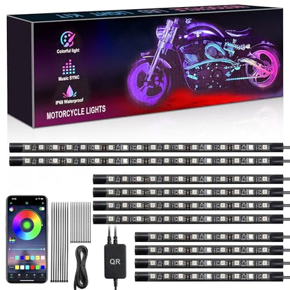 10PCS RGB Motorcycle LED Underglow Lights Kit with App Control Fits Harley Davidson Honda Kawasaki Suzuki - size: 10PCS