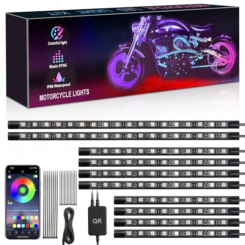 10PCS RGB Motorcycle LED Underglow Lights Kit with App Control Fits Harley Davidson Honda Kawasaki Suzuki - size: 10PCS