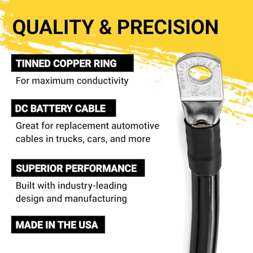 Spartan Power Black 10 Foot 2/0 AWG Battery Cable, Negative Only 5/16" M8 Made in USA - color: 2/0 AWG-BLACK-5/16", size: 10-FT