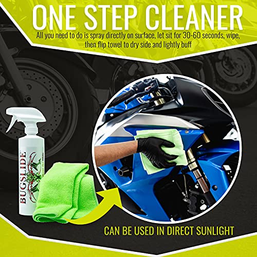 BugSlide 16 Oz Shop Kit Cleaner and Polisher with Microfiber Towel, Spray and Wipe Car Cleaner, Waterless Detailer for Removing Bugs without Scratching, Shining and Degreasing all Surfaces - size: 16 Oz Shop Kit