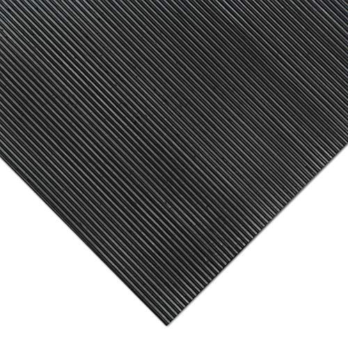 Rubber-Cal Fine Rib Corrugated Rubber Floor Mat - 1/8" x 3ft x 6ft Black - size: 72"L x 36"W x 0.1"Th